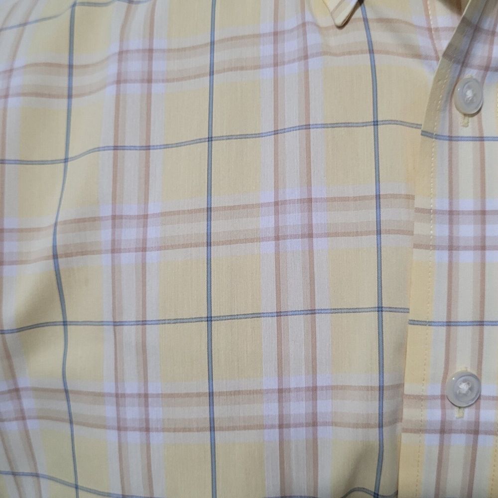 ROUNDTREE & YORKE Easy Care Shirt Mens M Yellow Plaid Short Sleeve Butto… - Picture 5 of 11